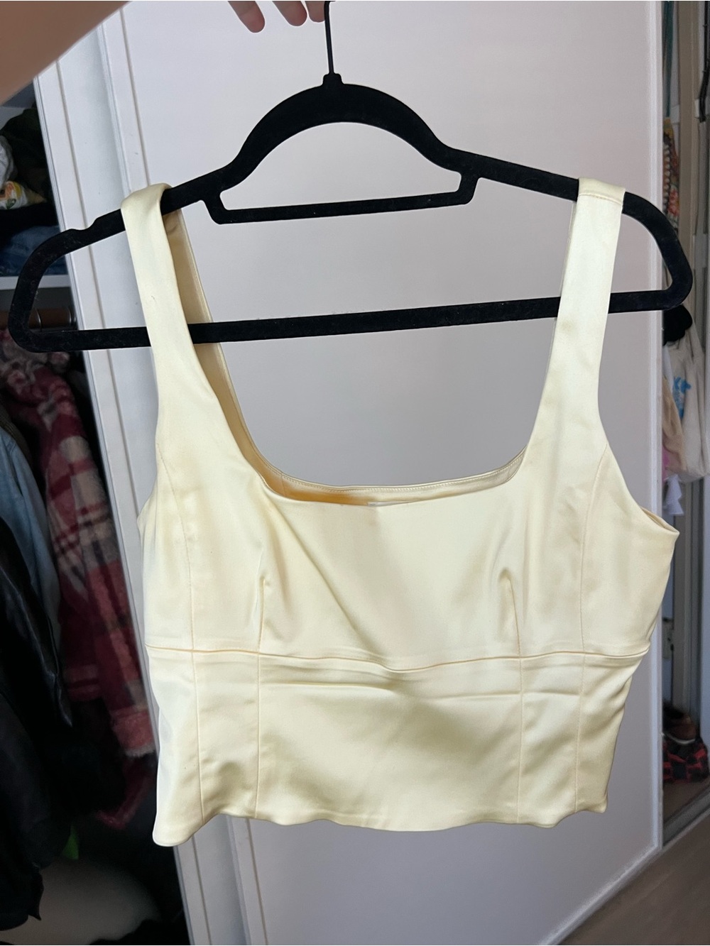 Butter yellow Wilfred Square-Neck Satin Crop Top